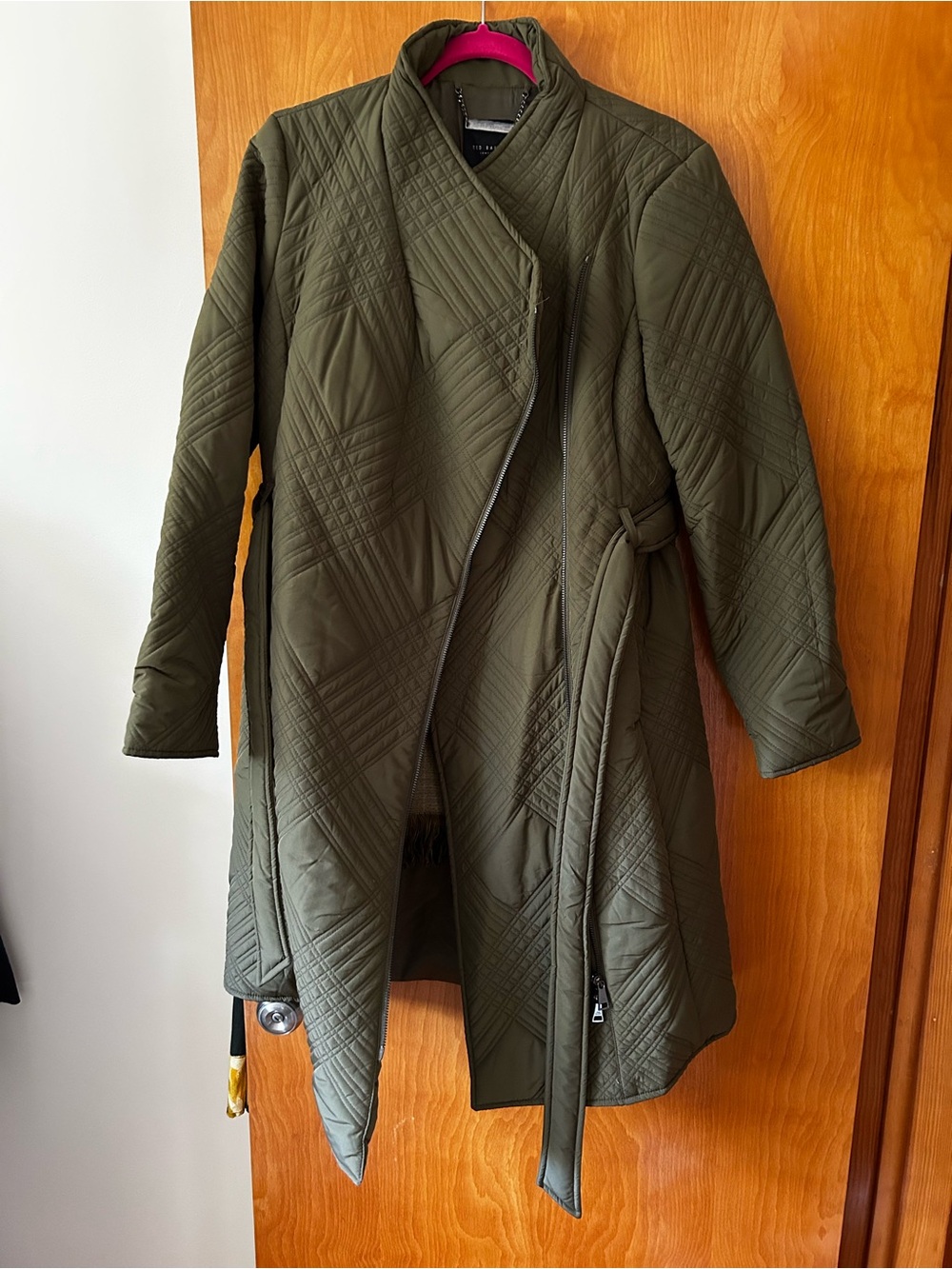 Quilted Wrap Belted Coat - Olive